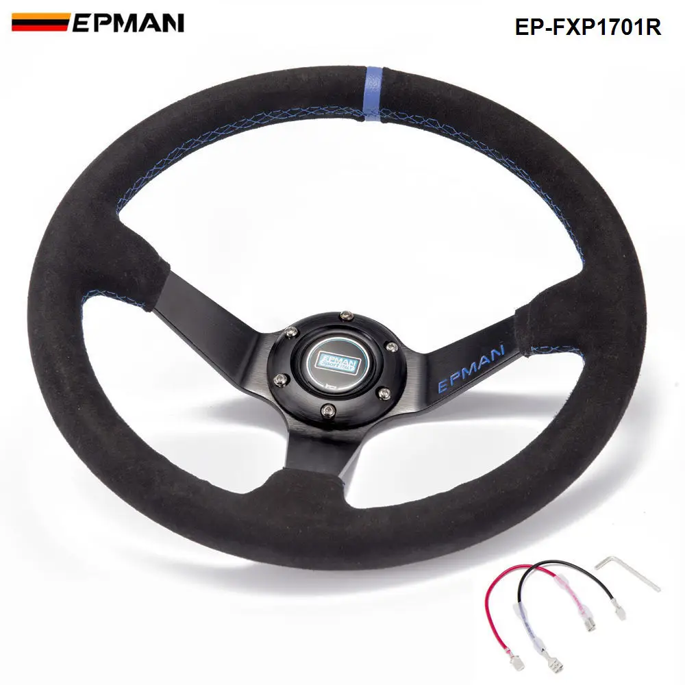 Автомобиль гоночный Дрифт 350 мм замша EPMAN руль 3," глубокий с роговыми пуговицами EP-FXP1701R-AF - Цвет: Синий