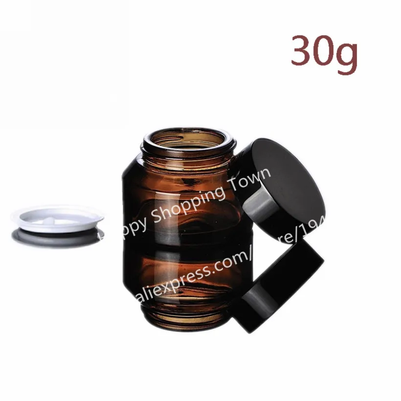 High Quality 100pcs 30g Amber Glass jars 30ml Cream Skin Care bottles Dark Cosmetic Containers Free Shipping | Красота и здоровье