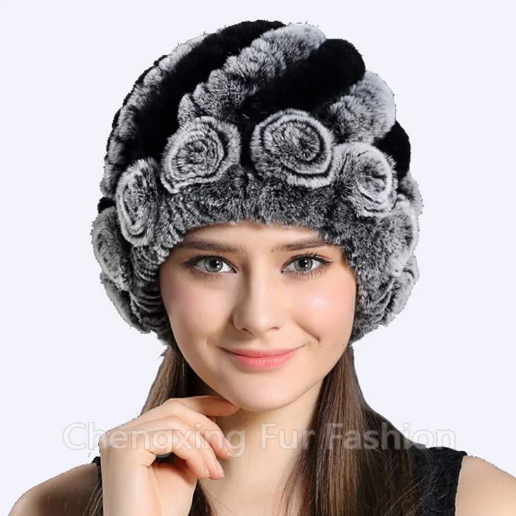 CX-C-04, зимняя меховая шапка с кроличьим мехом, женская теплая Модная шапка, вязаная шапка ручной работы