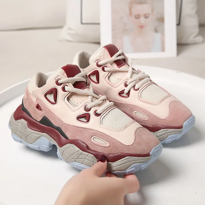 

2019 Women Casual Shoes Breathable Female Fashion Sneakers Women Lace Up Increasing 6 cm Girls Shoes Chaussures Femme Trainers