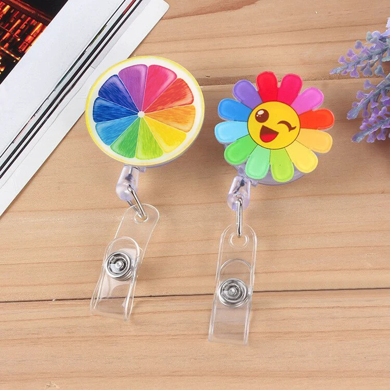 

Kawaii Mini Retractable Badge Reel Pull Key ID Name Card Badge Holder Buckle Name Tag Card Holder Office Accessories Supplies