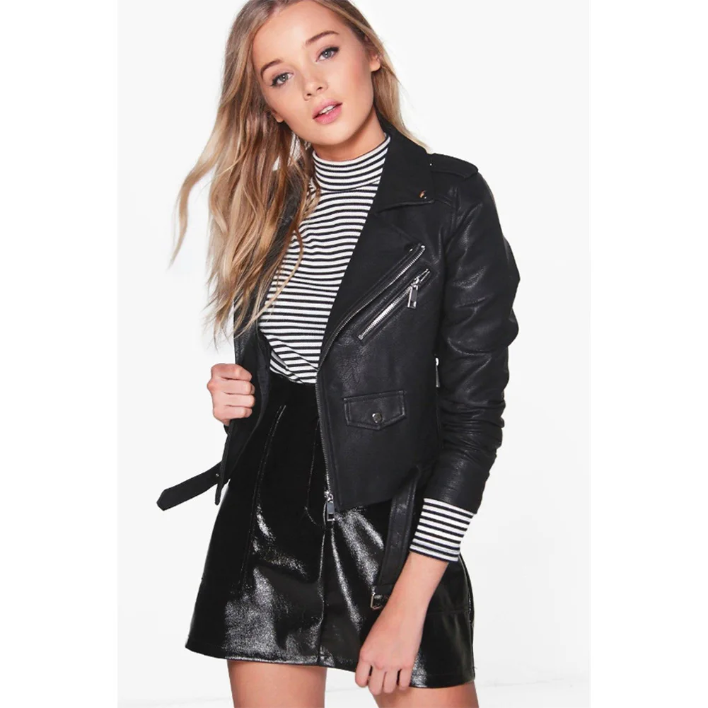 

2017 Fashion Small Leather Clothing Ma'am Short Fund Autumn And Winter Leather Jacket Edition Lapel Loose Coat