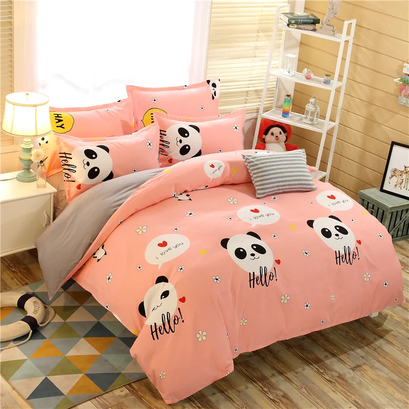 

Pink Cartoon Small Bear Bedding Sets Cute Bear Bed Linen Duvet Cover Set Flat Sheet 2 Pillowcases 4pcs for Children Adults Teen
