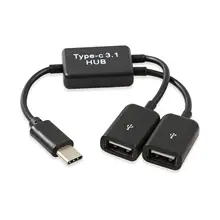 Тип C OTG USB 3,1 папа-Двойной 2,0 мама OTG Зарядка 2 порта хаб кабель Y сплиттер
