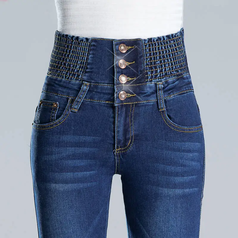 

2019 Spring High waist Denim Trousers Large elastic S to 6XL Pencil Pants suitable for 80-200 kg Wearing casual Ladies Jeans