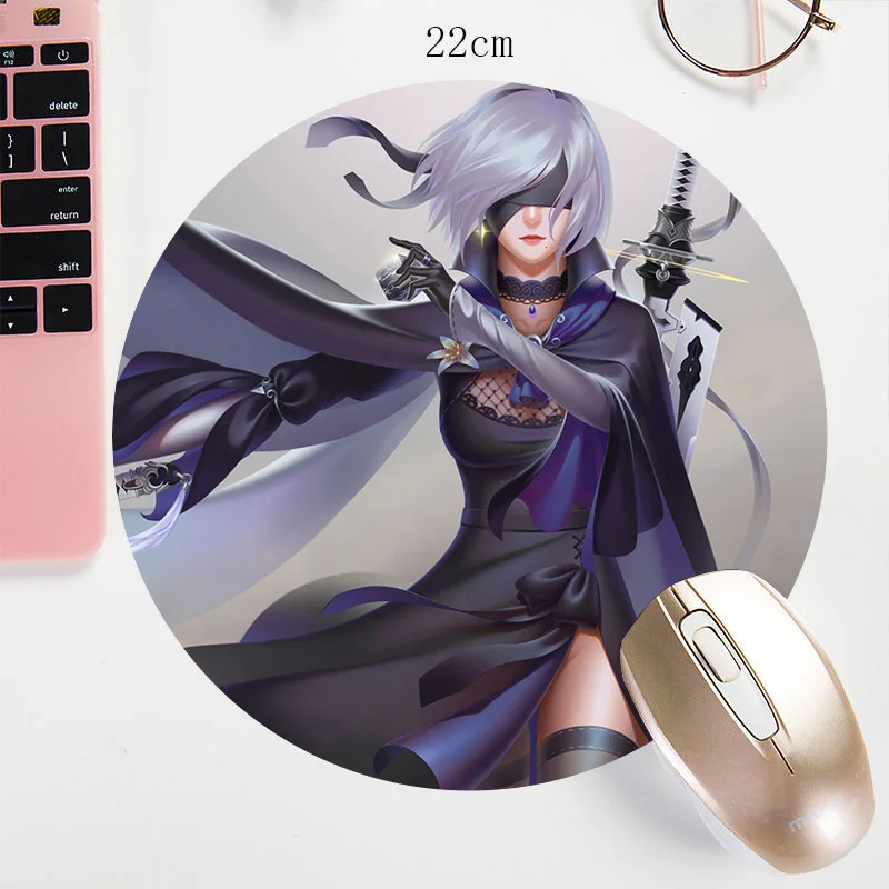 

NieR Automata YoRHa Round Mouse Pad Watercolor B3w Prints Custom Mouse Mat 22X22CM Small Size MousePad Anime Sexy Desktop Mat