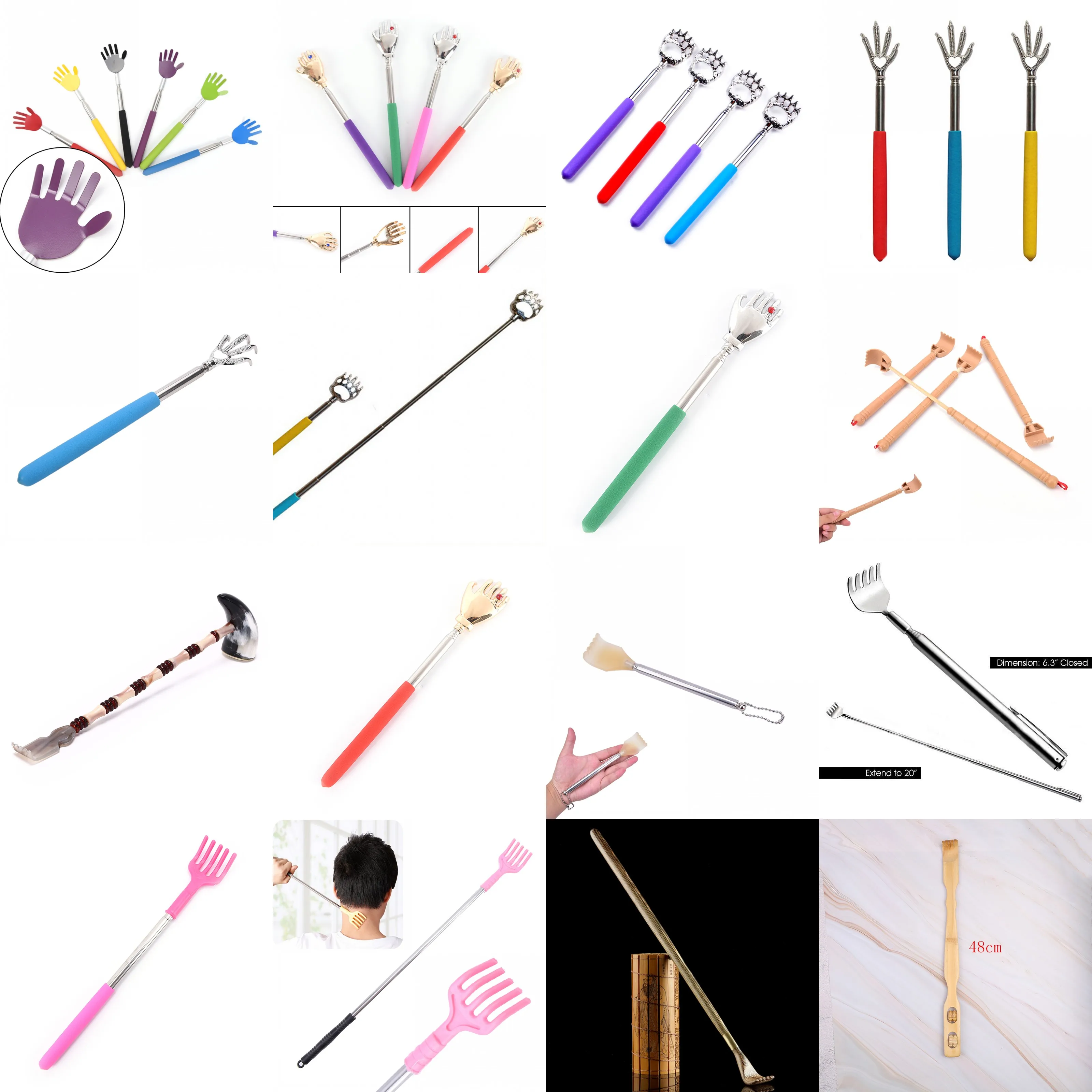 

Stainless Practical Handy Pen Clip Back Scratcher Telescopic Scratching Massage Kit Bear claw Itch Backscratcher Hackle Massager