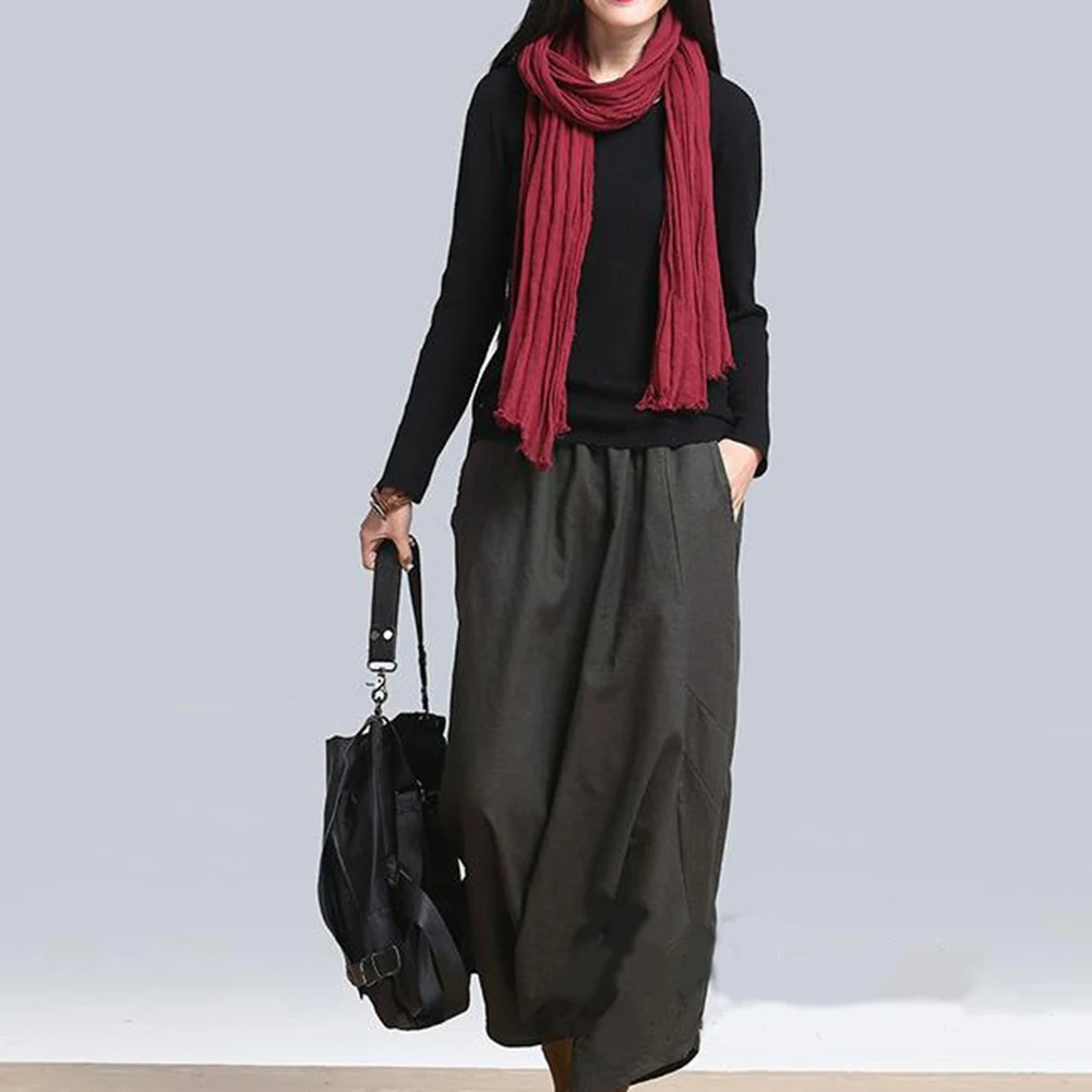 New Fashion Women Solid Color Elastic Waist Baggy Long Trousers Harem Pants