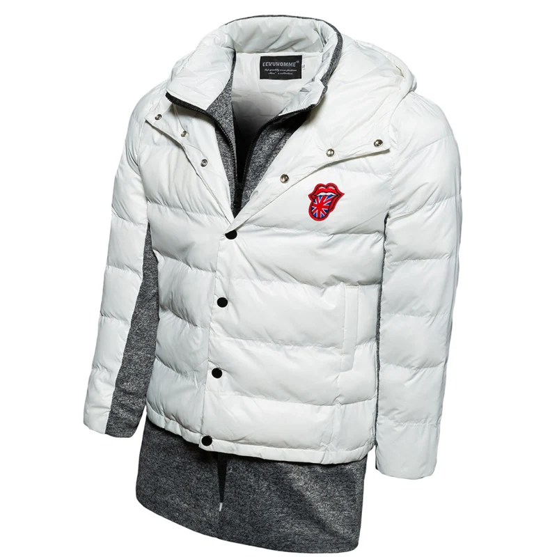 Hot Style Korean Man Fashion Warm Parkas Fake Two Piece Patchwork Design Padded Style Young Men Winter Down Jackets