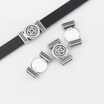 

10pcs Round Chinese Knot Slider Beads Spacer Charm Fit 10*2mm Flat Leather Cord Jewelry Making Accessories