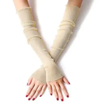 Ультратонкие прозрачные сетчатые длинные кружевные перчатки с металлическим отливом для рук с защитой от ультрафиолета - Цвет: 3
