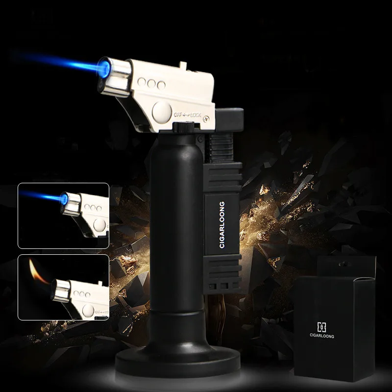 luxury Creative Black Titanium Windproof Metal Cigar Lighter W/ Soft and Hard Fire Can Be