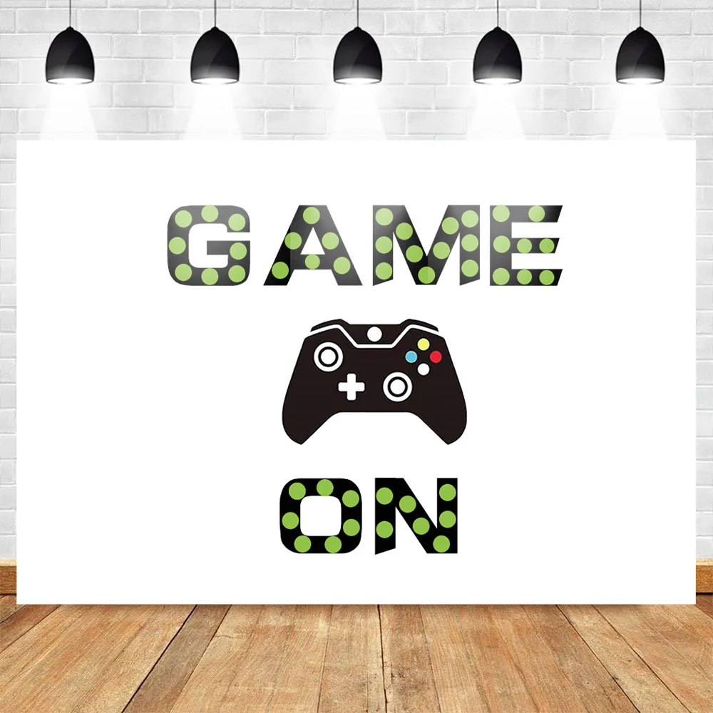 

Game Themed Happy Birthday Party Photo Background Game on Green Joypad Black Gamepad Photography Backdrop Photo Studio