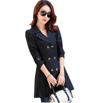 

Autumn Casaco Women Trench Coat Fashion Solid Double Breasted Ties Mid-Long Wind-Breaker Overcoat Outwear Plus Size 4X 7Q2187