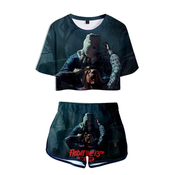 

Friday the 13th 3D print hip hop Women 2 Pic Set Basic Fashion cool kpop Street Summer Personality T-shirt and Short Pants Sets