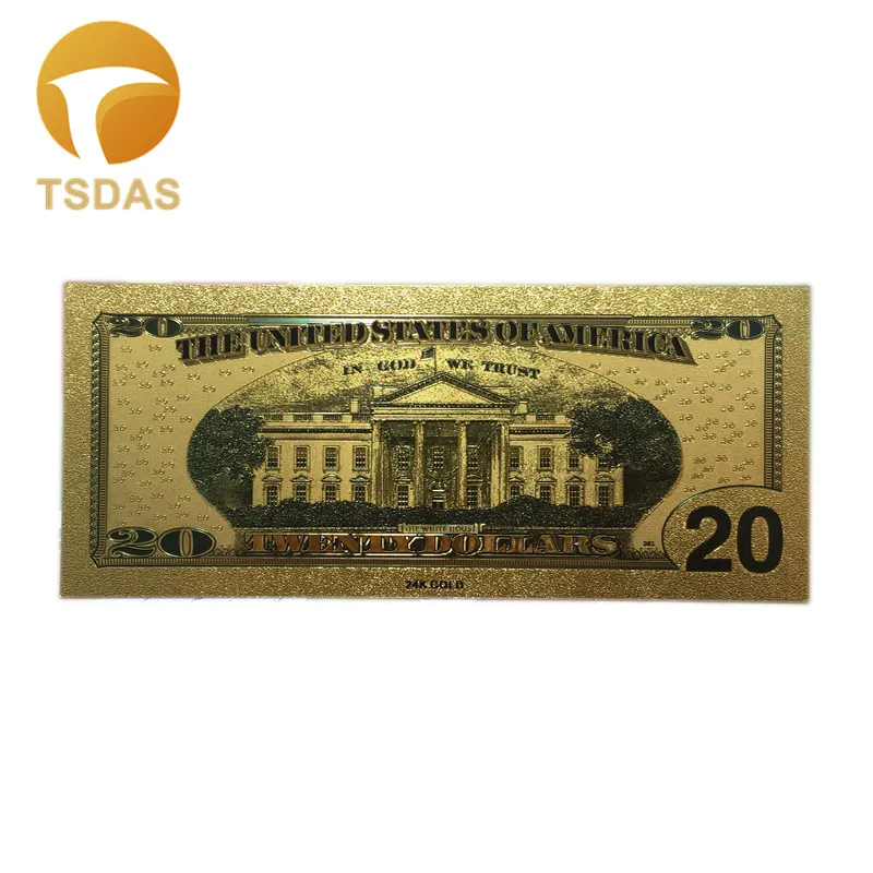 10Pcs/Set 24K Gold Plated Banknotes United Of America Gold Foil Banknote 20 Dollars Collection Fake Money 