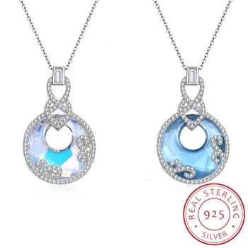 

Lekani Crystals From Swarovski Necklace 925 Crystal Round Pendant Charm Flower Rhinestone Fashion Women Long Necklace 2 Colors