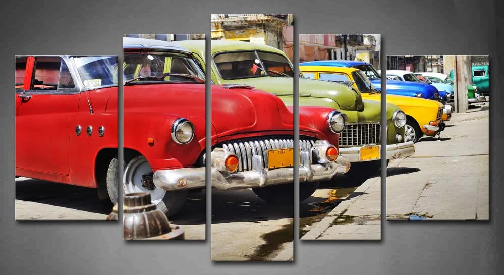 

Framed Wall Art Pictures Vintage Cars Street Canvas Print Artwork Car Modern Posters With Wooden Frames For Living Room