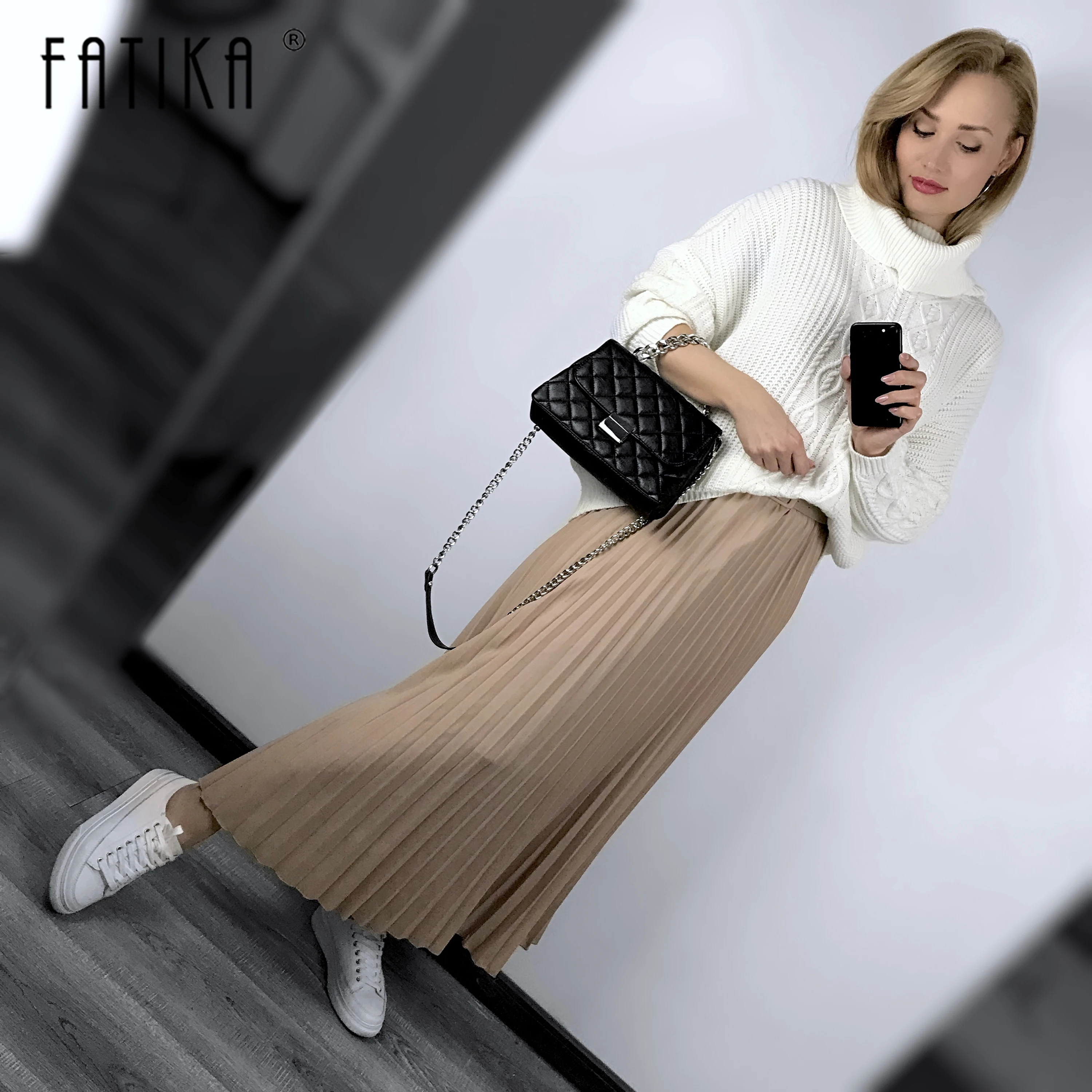 Женская плиссированная юбка FATIKA шифоновая средней длины с высокой талией весна