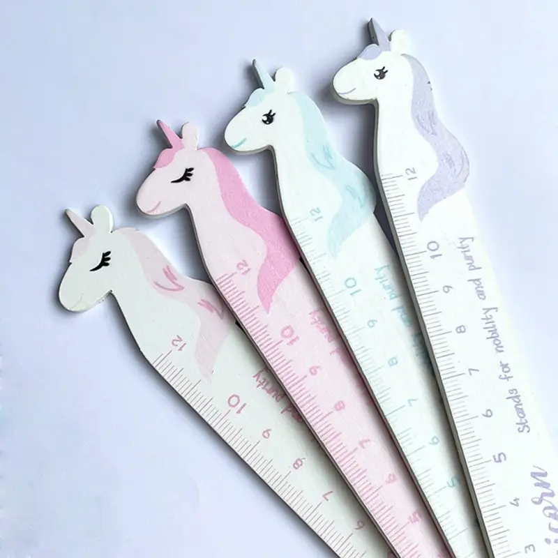 

1 Pc Cartoon Fresh Dream Unicorn Student Stationery Wooden Measure Straight Ruler Kids Metric Tool Rewarding Promotion Gift