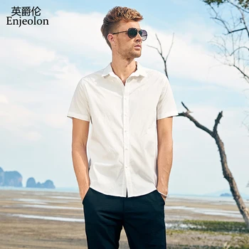 

Enjeolon Brand Summer Short sleeve Shirt Man Solid Cotton Shirts Male Casual Shirt For Men Beach Shirt Clothes C2249