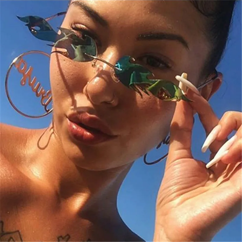 

Luxury Cat Eye Sunglasses Women Men Retro Fire Flame Rimless Sun Glasses Hight Quality Metal Small Sunglass Ladies UV400 Mirror