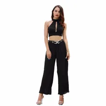 New summer chiffon women's pants fashion straight women's nine pants pleated high waist pants casual women nine pants New summer chiffon women's pants fashion straight women's nine pants pleated high waist pants casual women nine pants