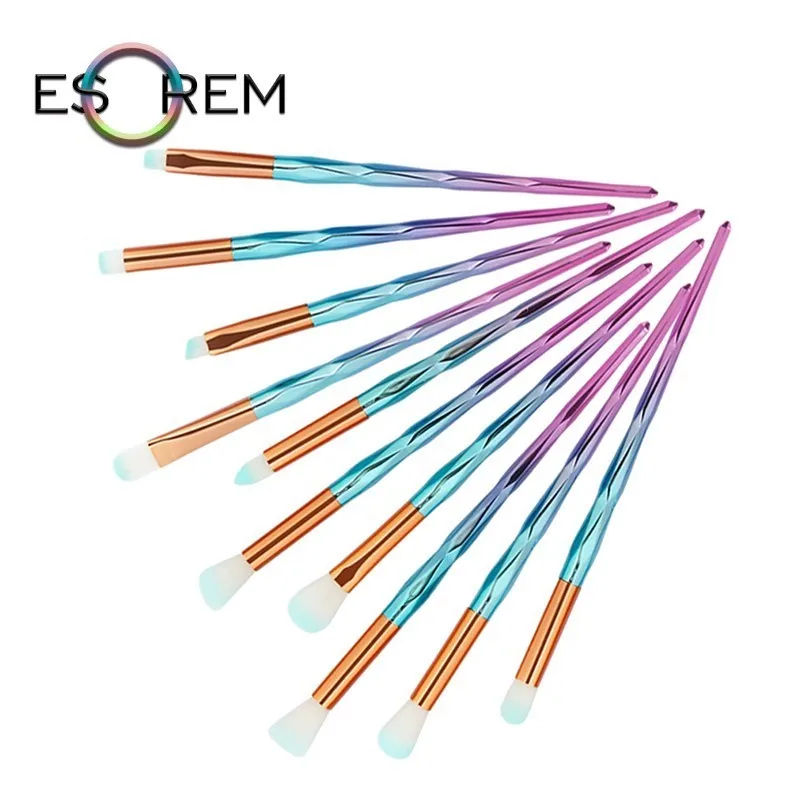 

ESOREM 10 Pcs Diamond Design Makeup Brush Unicorn Handle Cosmetic Beauty Eyeshadow Makeup Brushes Angled Pinceau Maquillage 5517