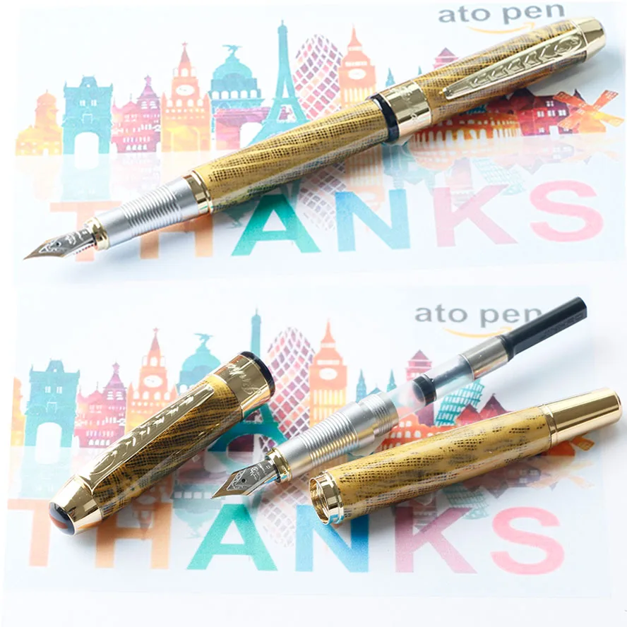 Роскошные Jinhao 250 металла авторучка золотой М перо школы чернила ручки