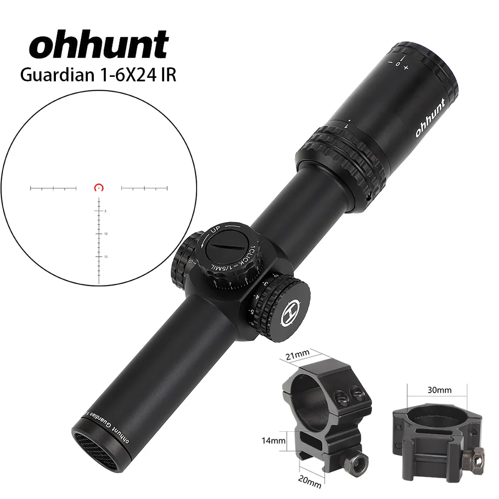 Ohhunt Guardian 1-6x24 IR охотничий оптический компактный прицел с выгравированным стеклом с красной подсветкой - Цвет: 30mm-Picatinny-SZK