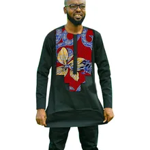 Ankara Wax/Cotton Patchwork Shirt For Men African Fashion Top Shirts Dashiki Patterns Long Sleeve TShirt