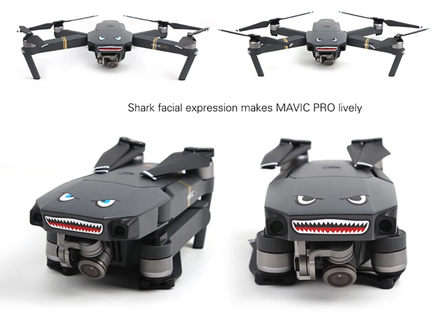 Cartoon Shark Face Sticker Decal Phone Drone Body Skin Sticker for FIMI X8 SE DJI Mavic 2 Spark Mavic Air with Battery Numbers