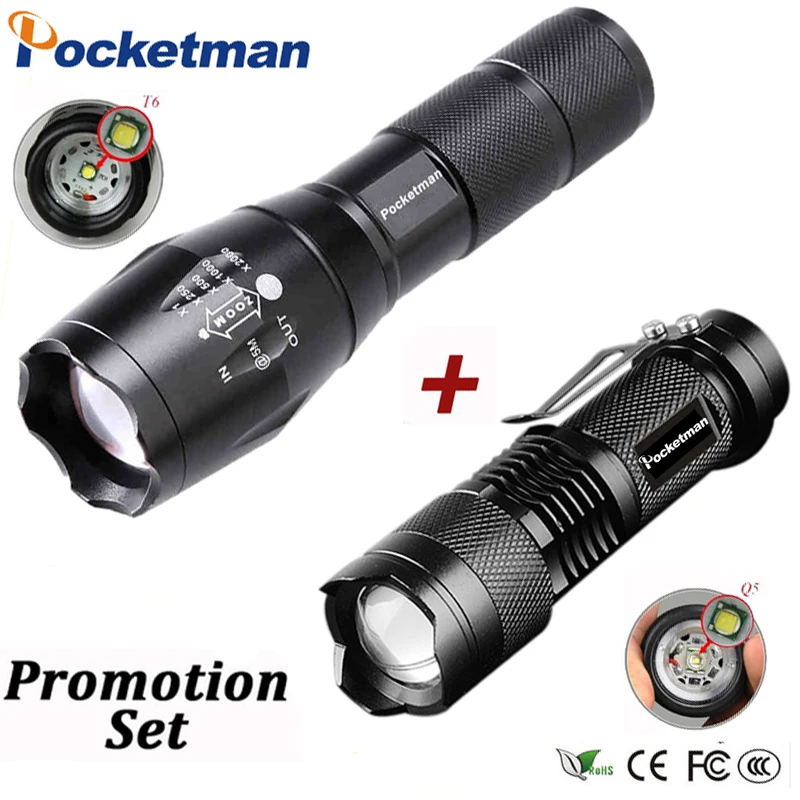 LED Tactical Flashlight Q5+T6 Promotion Zoomable linternas Torch 4200lumens Outdoor Camping Powerful Led | Освещение