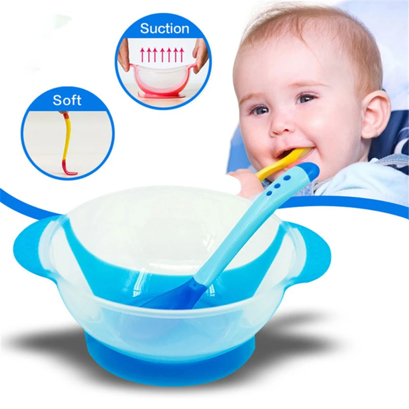 

baby Solid Feeding dinnerware Feeding Set Baby Cutlery Sets Drop Resistance Temperature Sensing Spoon Sucker Bowl Baby Feed kid