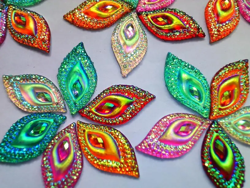 Mixed colour Rhinestones Sew on crystal Eye navette shape flatback 16*30mm stones resin gemstones for dress 80pcs/lot | Дом и сад