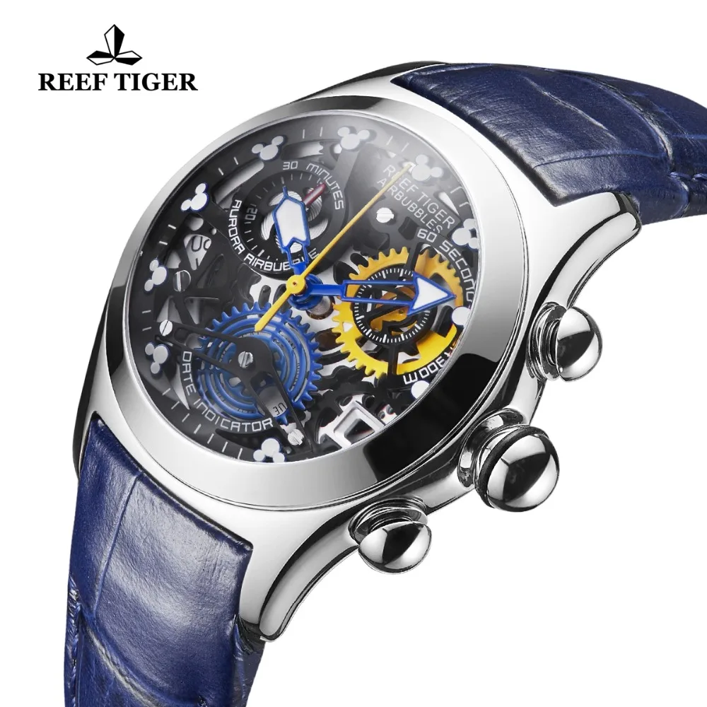 Женские часы Reef Tiger спортивные стальные с синим ремешком|Женские часы| |