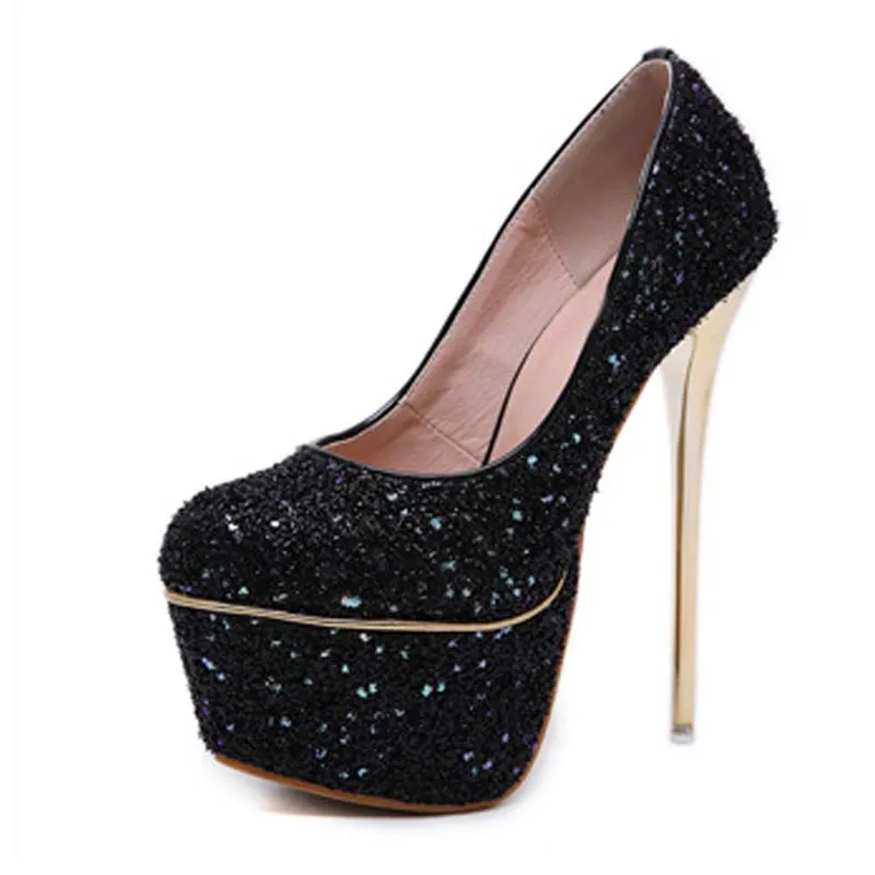 Women's Pumps shoes Sexy Sequined Stiletto high heels 16 cm Fashion Super high heel shoes Waterproof Platform shoes Women Women's Pumps shoes Sexy Sequined Stiletto high heels 16 cm Fashion Super high heel shoes Waterproof Platform shoes Women