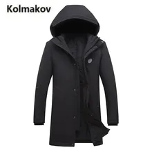 KOLMAKOV 2017 new high quality men’s long Windproof hooded warm down jacket parkas,85% white duck down slim coats men, M-3XL.