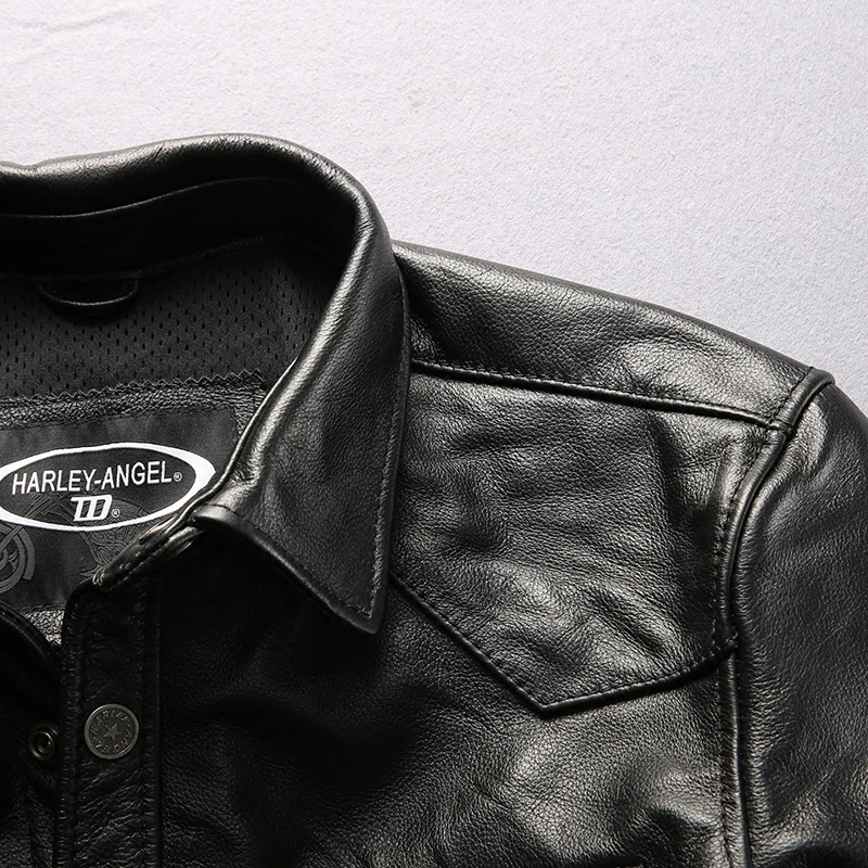 60% OFF new style men's cow leather mens logo coat cowhide genuine leather vintage rider jacket