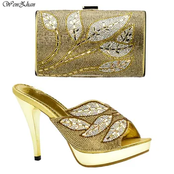 

Clutch Bag Match High Heel Shoes 10cm Italian Fashion Style Decorated With Colorful Rhinestone For LADY WEAR 37-42 D85-14