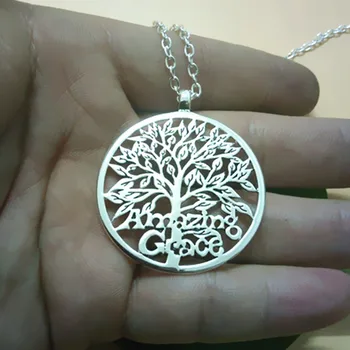 

Tree of Life Monogram Necklace Unique cut out Pendant text Tree art Statement Pendant long chain