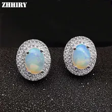 Женские серьги-гвоздики, натуральный цвет, опал, драгоценный камень, Настоящее серебро 925 пробы, хорошее ювелирное изделие ZHHIRY