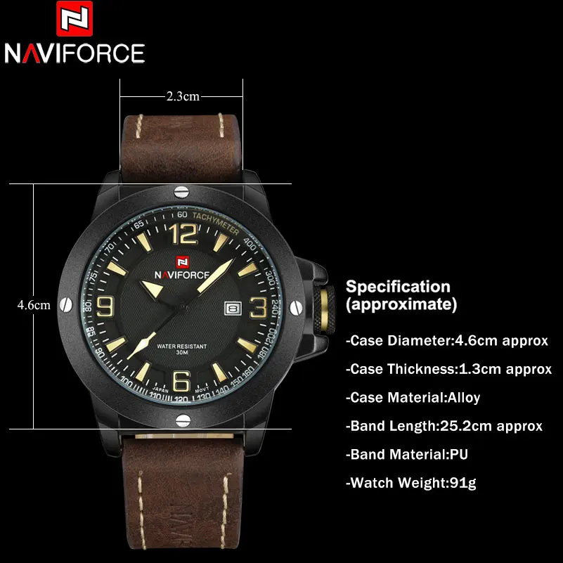 Naviforce Китай топ бренда спортивные часы Для мужчин 30 м Водонепроницаемый Пояса из