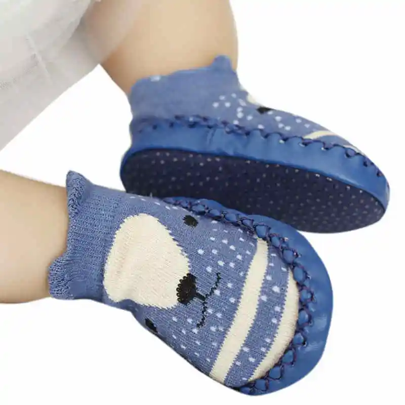 Новые модные детские носочки с резиновой подошвой, носки для младенцев, осенне-зимние детские носки-тапочки для новорожденных, нескользящие носки с мягкой подошвой - Цвет: Blue