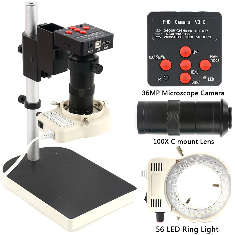 

2K 36MP 1080P USB HDMI Industrial Video Microscope Digital Camera 100X Zoom Electric Magnifier For Phone PCB Solder Repair