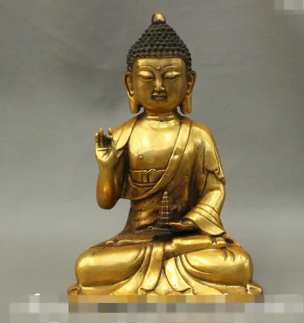 

song voge gem S7186 12" Tibet Buddhist Bronze Gilt Shakymuni Sakyamuni Tathagata Buddha Stupa Statue