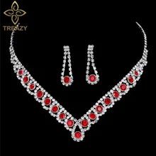 TREAZY, Модный комплект свадебных ювелирных изделий с кристаллами, красные стразы, колье, ожерелье, серьги, Свадебные Ювелирные наборы для женщин
