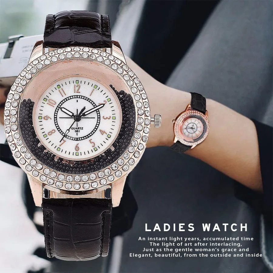 

Dropshipping Women Rhinestone Watch Luxury Fashion Casual Leather Quartz Wristwatches Gift Clock Relogio Feminino Hot