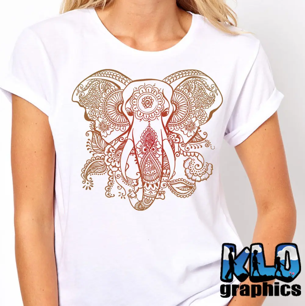 2018 Women Cute T shirt ELEPHANT MANDALA HEAD T Shirt Beautiful Save