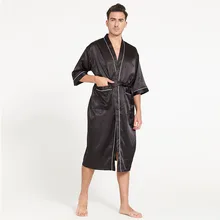 Летние атласные шарфы халат ночная рубашка для мужчин Половина рукава Домашняя одежда мужские длинные однотонные кимоно купальный халат Повседневная одежда для сна